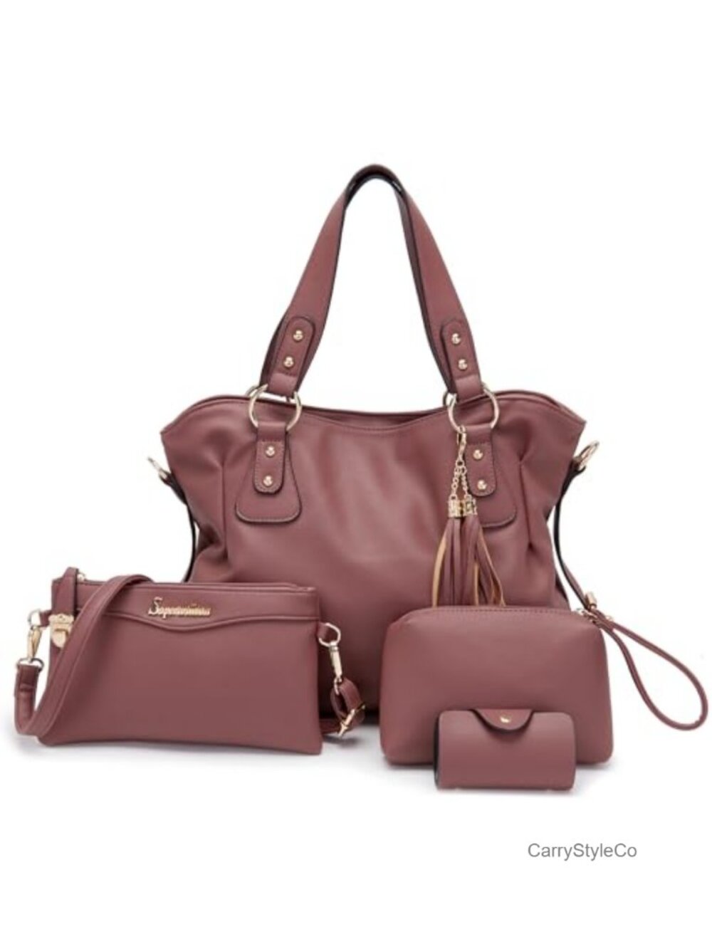 Vegan Leather 4pc Handbag Set Hobo Tote Crossbody Purse